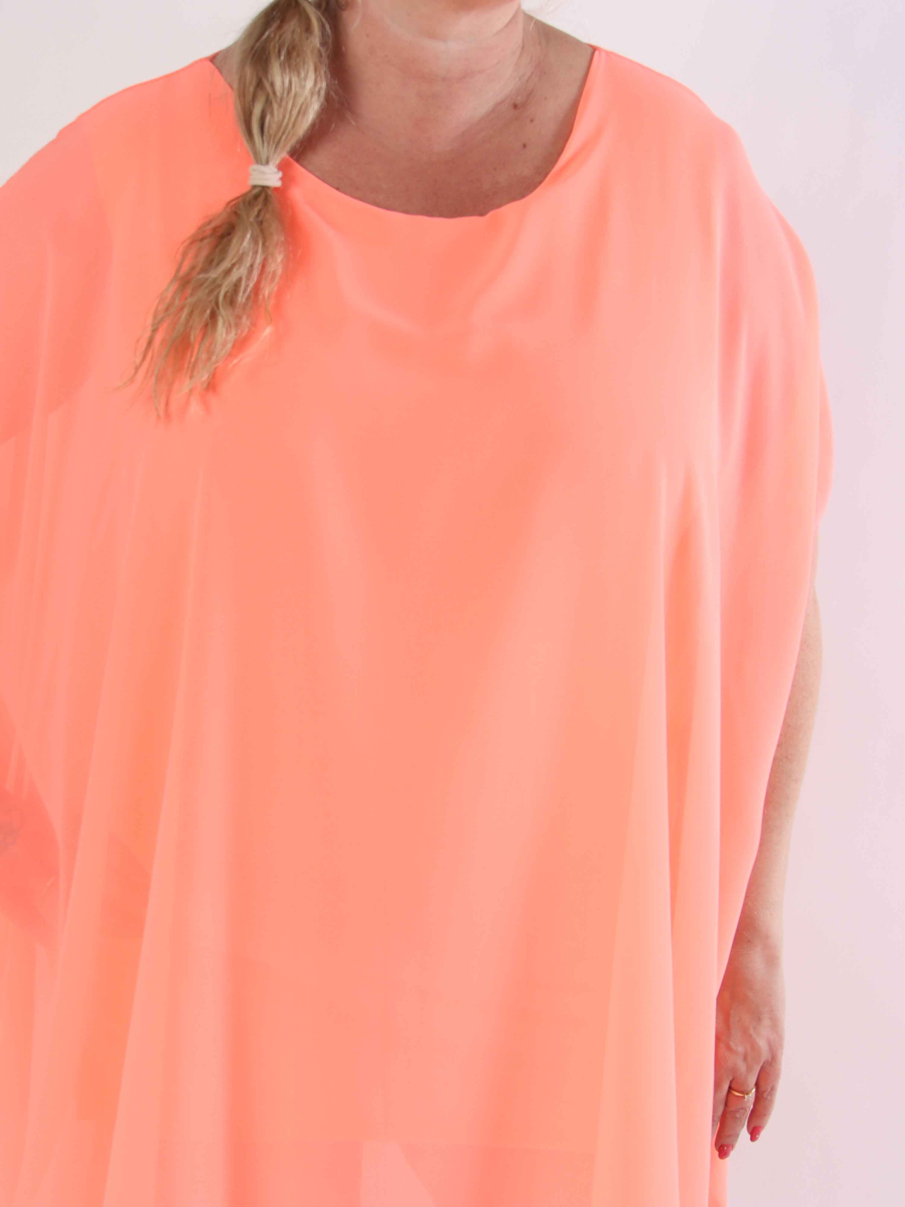 Mirabella Plain - Plus size tunikakjole med chiffonlag og underkjole i viskose